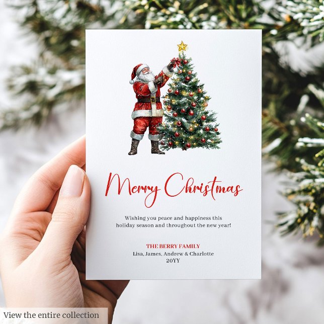 Cartão De Festividades Rustic Santa Claus Red Green Christmas Greeting  (Send warm holiday wishes with our Rustic & Watercolor Santa Claus Christmas Greeting Cards )