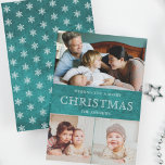 Cartão De Festividades Rustic Teal Winter Christmas Photo Collage<br><div class="desc">Send your family and friends an elegant Christmas card with your favorite family photos. Flip the card over to reveal a beautiful snowflakes pattern on the back of the card.</div>