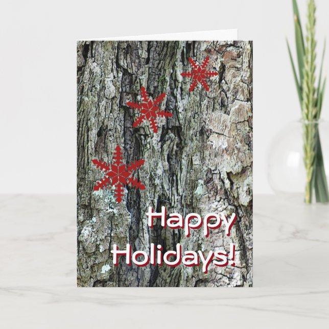 Cartão De Festividades Rustic Tree Bark Holiday Greeting (Frente)