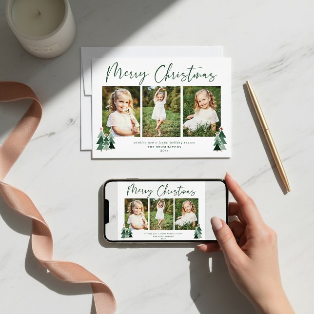 Cartão De Festividades Rustic Trees Modern Christmas Holiday 3 Photo (Rustic Trees Modern Christmas Holiday 3 Photo Cards)
