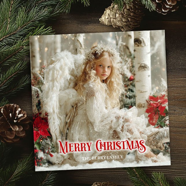 Cartão De Festividades Rustic victorian angel red poinsettias seasonal   (Rustic victorian angel red poinsettias seasonal card)