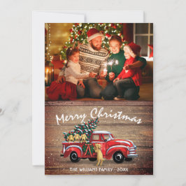 Cartão De Festividades Rustic Vintage Red Truck com Cães Foto Natal