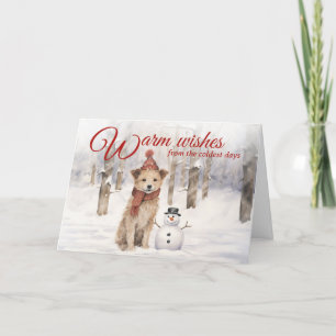 Cartão De Festividades Rustic Vintage Snowman Dog Woodland Winter