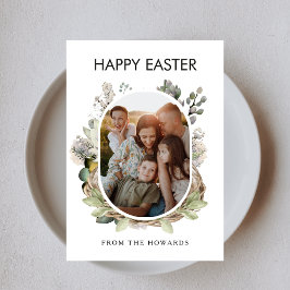 Cartão De Festividades Rustic Watercolor Bird Nest Family Photo Easter