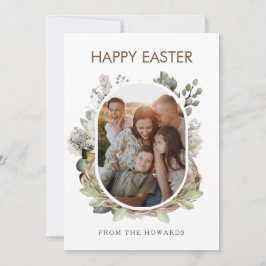 Cartão De Festividades Rustic Watercolor Bird Nest Family Photo Easter