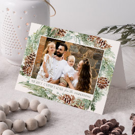 Cartão De Festividades Rustic Watercolor Pine Cone Wreath Photo