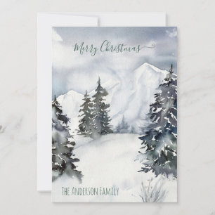 Cartão De Festividades Rustic Watercolor Snowy Mountain Country Natal