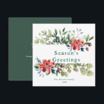Cartão De Festividades Rustic Watercolor Winter Greenery com Flores Verme<br><div class="desc">O cartão de feriado não fotográfico elegante de saudações de época... este cartão de natação rústico apresenta um verde de inverno com flores vermelhas. O texto elegante pode ser completamente personalizado com sua escolha de saudação, nome da família, ano e uma mensagem personalizada. Transforme sua temporada de férias com nossa...</div>