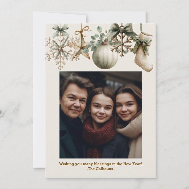 Cartão De Festividades Rustic Watercolor Wood Snowflake Christmas Photo (Frente)