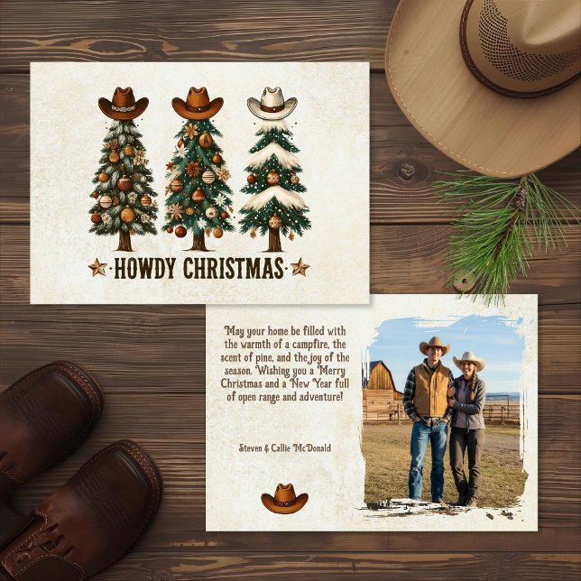 Cartão De Festividades Rustic Western Cowboy Christmas Photo (Criador carregado)