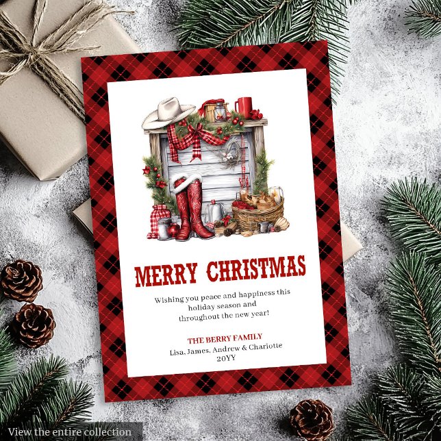 Cartão De Festividades Rustic Western greeting card buffalo plaid style (Rustic Western greeting card buffalo plaid style

)