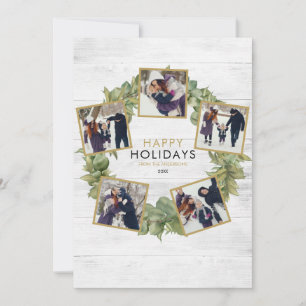 Cartão De Festividades Rustic Wood 5 Foto Greenery Wreath Natal