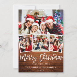 Cartão De Festividades Rustic Wood Brush Script Star 4 Foto Natal