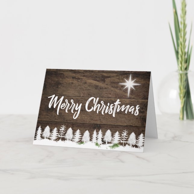 Cartão De Festividades Rustic Wood Country Merry Christmas Holiday (Frente)