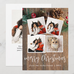 Cartão De Festividades Rustic Wood Elegant Christmas Family 4 Photo