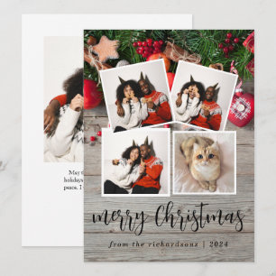 Cartão De Festividades Rustic Wood Elegant Christmas Family 4 Photo