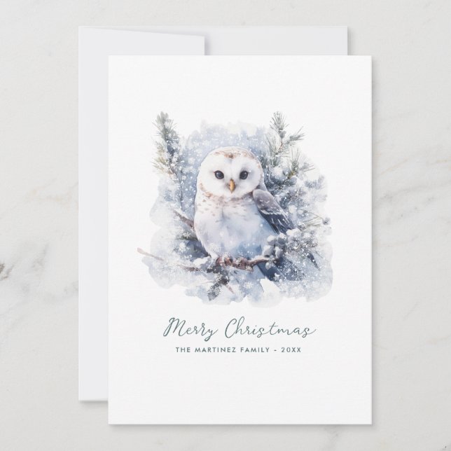 Cartão De Festividades Rustic Woodland Pine Owl Felry Natal (Frente)