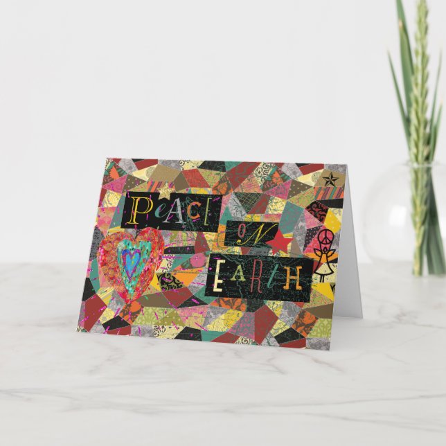Cartão De Festividades Rústica Crazy Quilt Peace na Terra (Frente)