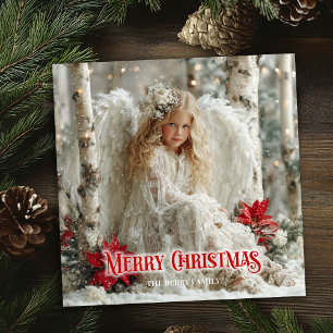 Cartão De Festividades Rústico angelical anjo vermelho dourado festivo li
