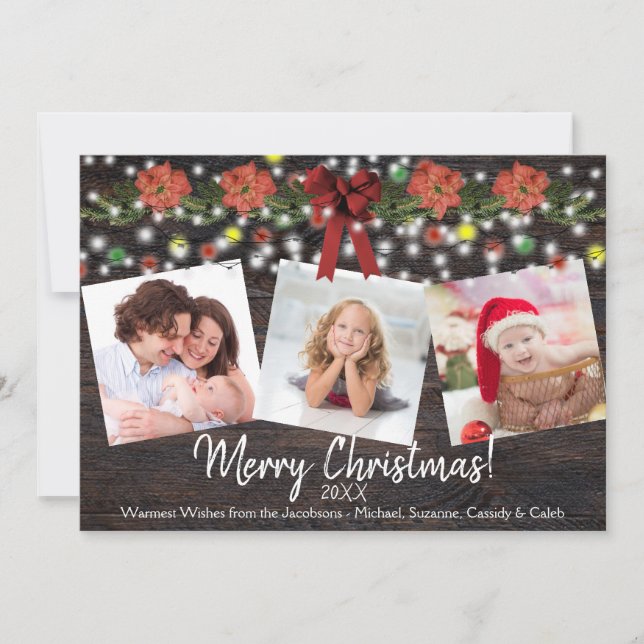 Cartão De Festividades Rústico Barn Wood & Lights 3 Foto Natal (Frente)