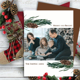 Cartão De Festividades Rústico Pinheiro Verde Bough Watercolor Floral