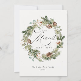 Cartão De Festividades Ruston Cotton Pine Cone Merriest Wreath de Natal 