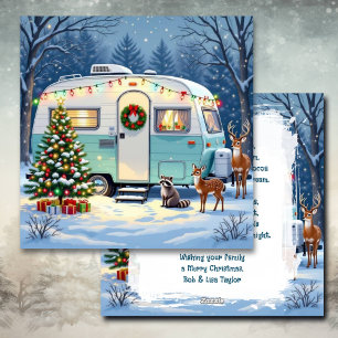 Cartão De Festividades RV Vintage de Natal e Criaturas da Floresta