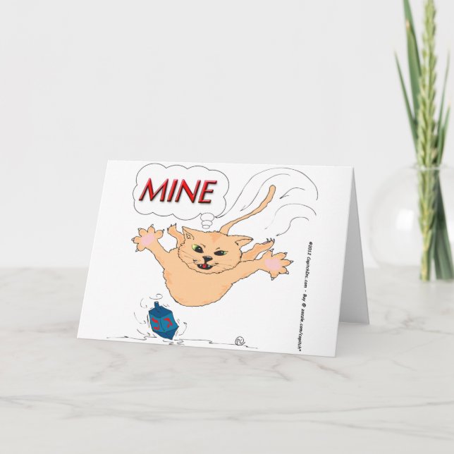 Cartão De Festividades s11 Cat Pouncing on Hanukkah Dradle (Frente)