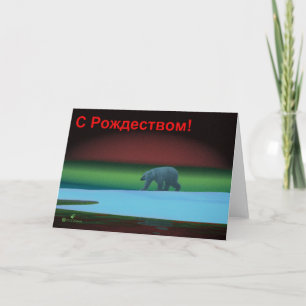 Cartão De Festividades S Rozhdestvom - Luzes Polares Urso Polar
