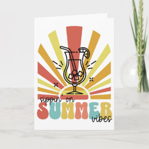Cartão De Festividades Saboreando as Vibrações de Verão, Sol Retro, Copo