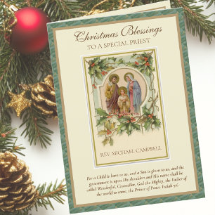 Cartão De Festividades Sacerdote Católico da Sagrada Família Vintage Reli