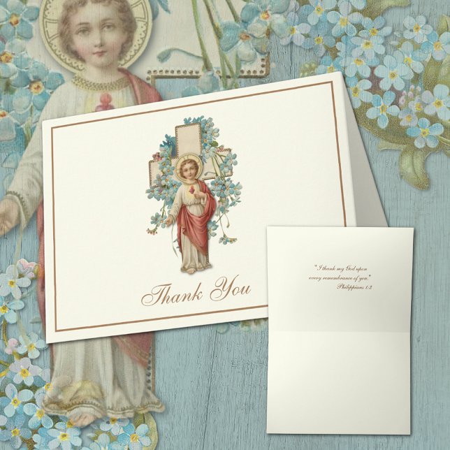 Cartão De Festividades Sacerdote Ordenação do Sagrado Coração Católico (Sacred Heart of Child Jesus Traditional Catholic Thank You Stationery Notecard)