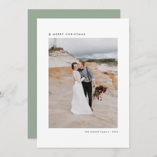 Cartão De Festividades Sage Christmas Tree Modern Modern Merry Photo (Frente/Verso)