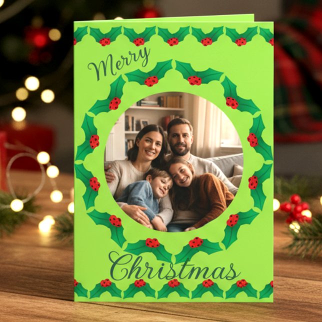 Cartão De Festividades Sage Christmas Wreath Photo (If you love warm holiday moments, this card is calling your name. Add your photo, tweak the message.)