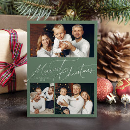 Cartão De Festividades Sage Elegant Script Feliz Natal Família 3 Foto