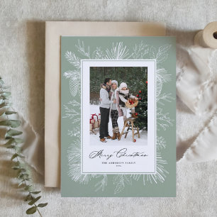 Cartão De Festividades Sage Green Botanic Frame Feliz Foto de Natal