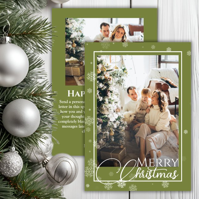 Cartão De Festividades Sage Green Elegant Family Foto Natal (Sage Green Elegant Family Photo Christmas Holiday Card)