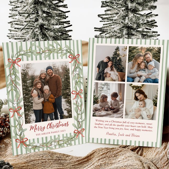 Cartão De Festividades Sage Green Family Photo Christmas Holiday Card (Criador carregado)