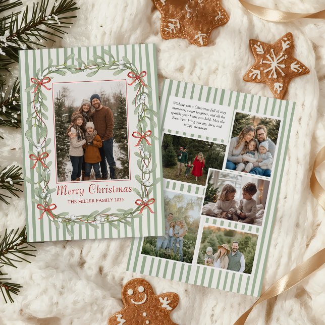 Cartão De Festividades Sage Green Family Photo Christmas Holiday Card (Criador carregado)