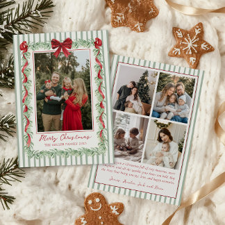 Cartão De Festividades Sage Green Family Photo Christmas Holiday Card