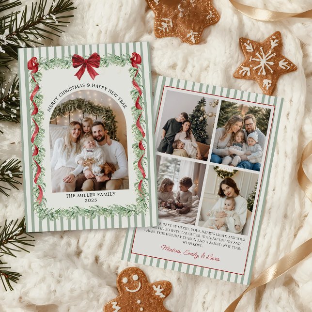 Cartão De Festividades Sage Green Family Photo Christmas Holiday Card (Criador carregado)
