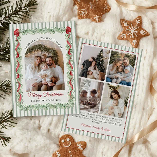 Cartão De Festividades Sage Green Family Photo Christmas Holiday Card (Criador carregado)