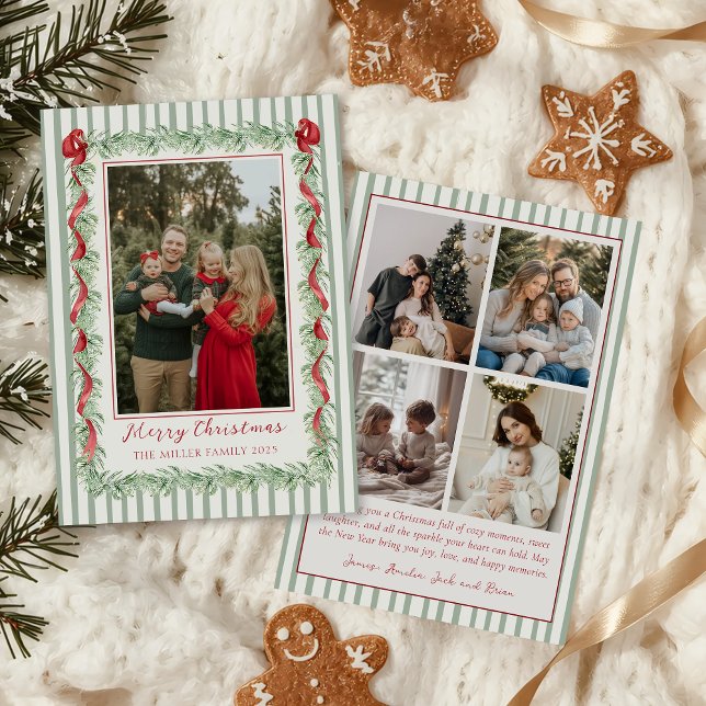 Cartão De Festividades Sage Green Family Photo Christmas Holiday Card (Criador carregado)