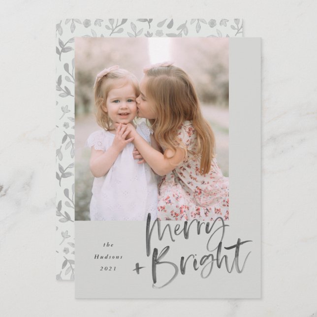 Cartão De Festividades Sage Green Feliz Brilhante do Script de Água Moder (Frente/Verso)