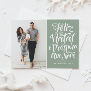 Cartão De Festividades Sage Green Feliz Natal Calliografia Foto de Natal