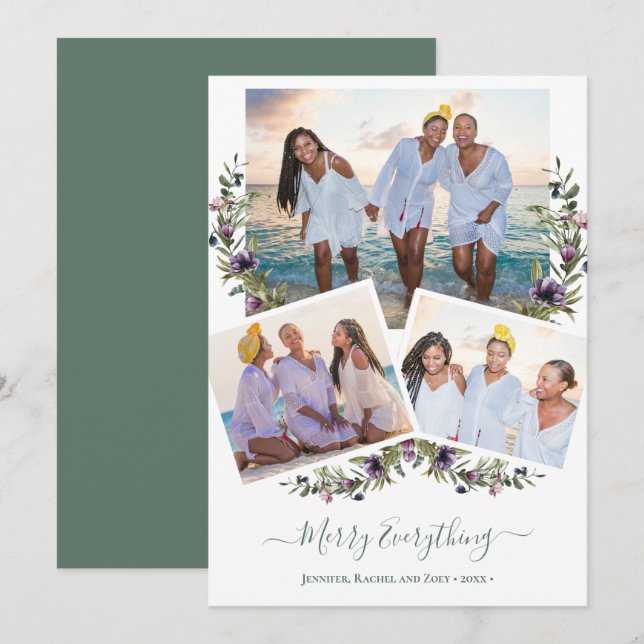 Cartão De Festividades Sage Green Floral Elegante Feliz Tudo (Frente/Verso)