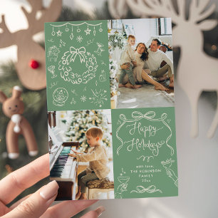 Cartão De Festividades Sage Green Hand Desenhou Arcos Felizes Férias 2 Fo