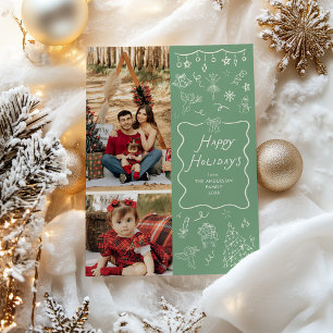 Cartão De Festividades Sage Green Hand Draked Icons Happy Holidays 2 Foto