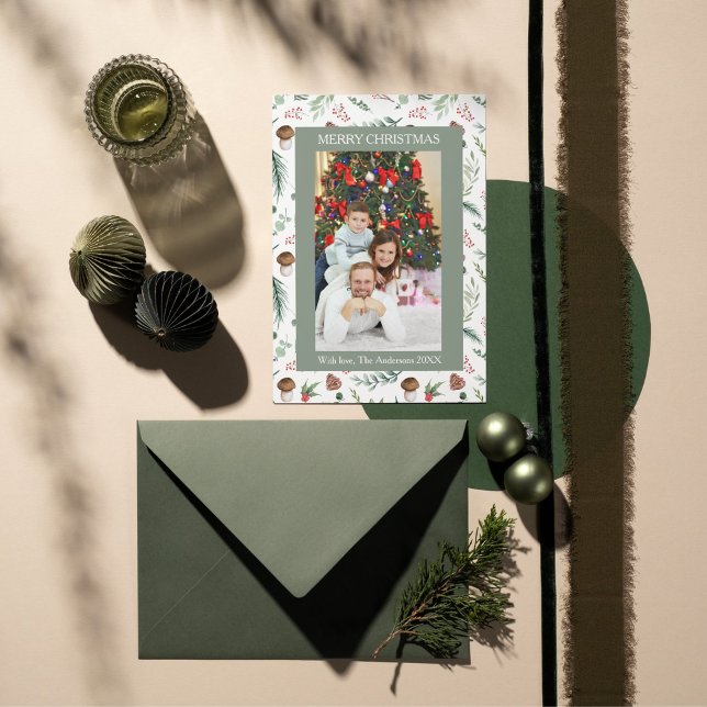 Cartão De Festividades Sage Green Single Picture Flat Holiday Card (Criador carregado)