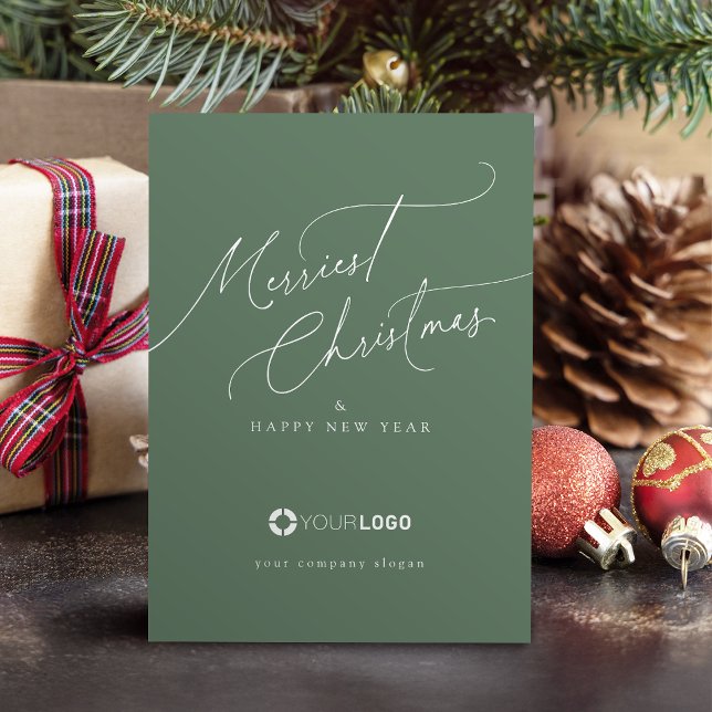Cartão De Festividades Sage Minimal Script Merriest Christmas Company (Sage Minimal Script Merriest Christmas Company Holiday Card)